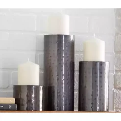 Brown Hammered Metal Candle Holders, Set of 3