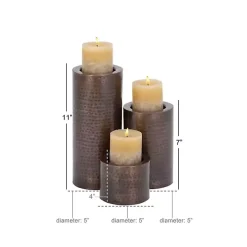 Brown Hammered Metal Candle Holders, Set of 3