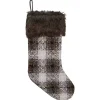Brown Knitted Plaid Fur Cuff Stocking