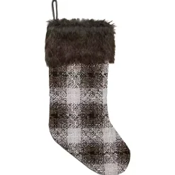 Brown Knitted Plaid Fur Cuff Stocking