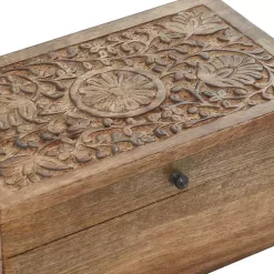 Brown Mango Wood Carved Boxes, Set of 3