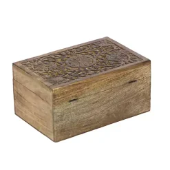 Brown Mango Wood Carved Boxes, Set of 3