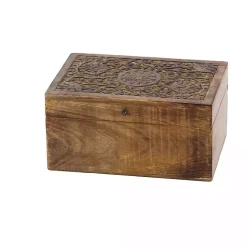 Brown Mango Wood Carved Boxes, Set of 3