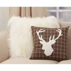 Brown Plaid Deer Silhouette Christmas Pillow