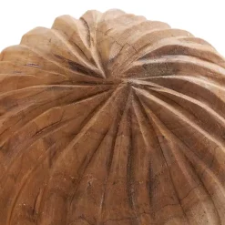Brown Teak Wood Carved Orbs, Set of 3