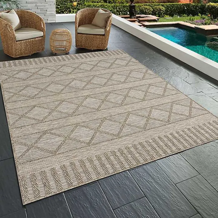Brown Transitional Stripes Outdoor Rug, 8x10