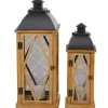 Brown Wood and Black Mesh Lanterns, Set of 2