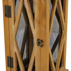 Brown Wood and Black Mesh Lanterns, Set of 2