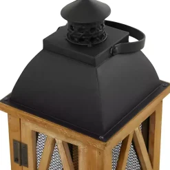 Brown Wood and Black Mesh Lanterns, Set of 2