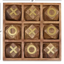 Brown Wood and Gold Tic Tac Toe Game Set