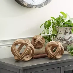 Brown Wood Carved Bead Orbs, Set of 3