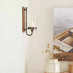 Brown Wood Sconce with Glass Holder