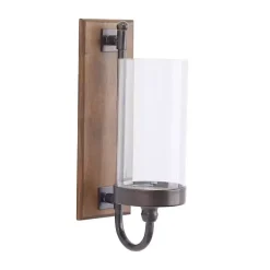 Brown Wood Sconce with Glass Holder