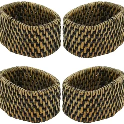 Brown Woven Rattan Oval Napkin Rings, Set of 4
