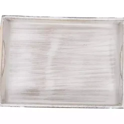 Brushed White Chevron Carved Trays, Set of 2