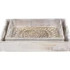 Brushed White Mandala Carved Trays, Set of 2