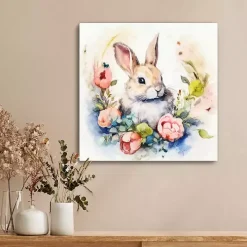 Bunny Nestled in Flowers Canvas Art Print