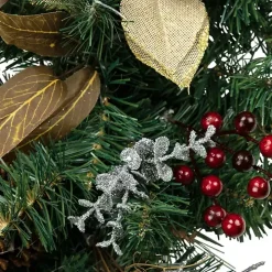 Burlap Poinsettias and Moss Balls Garland
