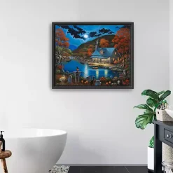 Cabin On Lake Graveyard Framed Canvas Art Print