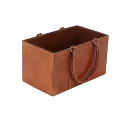 Camel Rustic Leather Magazine Rack Basket