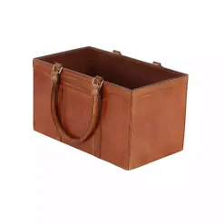 Camel Rustic Leather Magazine Rack Basket