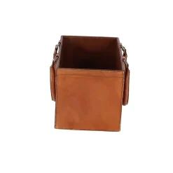 Camel Rustic Leather Magazine Rack Basket