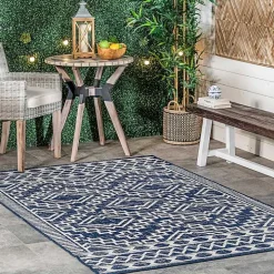 Cammie Blue Moroccan Tribal Outdoor Rug, 5x8