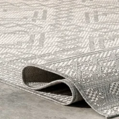 Cammie Gray Moroccan Geometric Outdoor Rug, 5x8