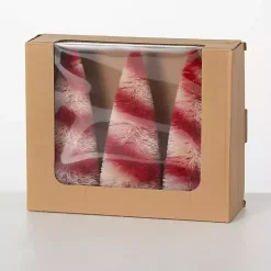 Candy Cane Bottle Brush Christmas Trees, Set of 3