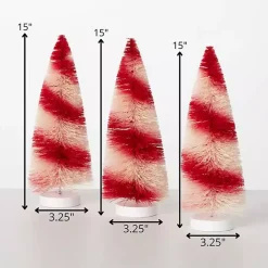 Candy Cane Bottle Brush Christmas Trees, Set of 3