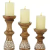 Carved Mango Wood Pillar Candle Holders, Set of 3