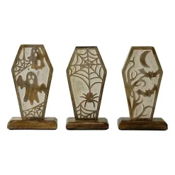 Carved Wooden Coffin Statues, Set of 3