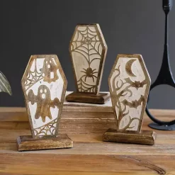 Carved Wooden Coffin Statues, Set of 3