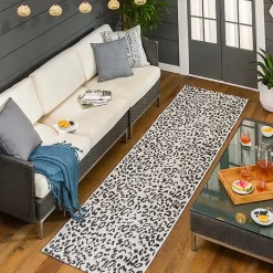 Cauli Black Leopard Print Outdoor Runner Rug, 2x10