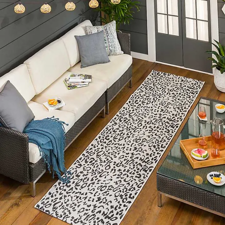 Cauli Black Leopard Print Outdoor Runner Rug, 2x10