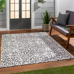 Cauli Black Leopard Print Outdoor Rug, 4x5