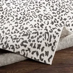 Cauli Black Leopard Print Outdoor Rug, 7x7