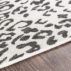Cauli Black Leopard Print Outdoor Rug, 7x10