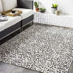 Cauli Black Leopard Print Outdoor Rug, 7x10