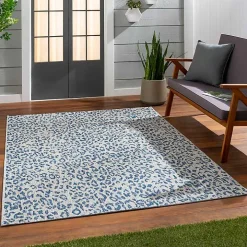 Cauli Blue Leopard Print Outdoor Rug, 7x10