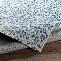 Cauli Blue Leopard Print Outdoor Rug, 7x10