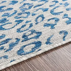Cauli Blue Leopard Print Outdoor Rug, 4x5