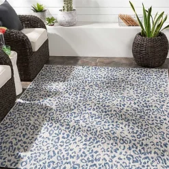 Cauli Blue Leopard Print Outdoor Rug, 8x12
