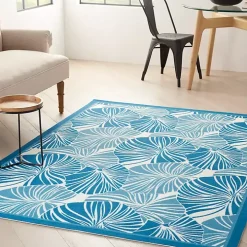 Cerulean Botanical Shells Outdoor Area Rug, 5x7