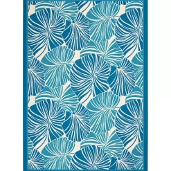 Cerulean Botanical Shells Outdoor Area Rug, 5x7