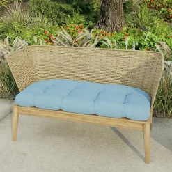 Chambray Blue French Outdoor Wicker Settee Cushion