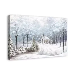 Chapel in a Winter Forest Canvas Art Print