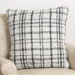 Charcoal and White Boucle Plaid Pillow