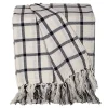 Charcoal and White Plaid Tassel Throw