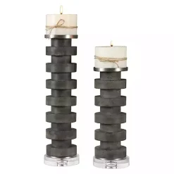 Charcoal Concrete 2-pc. Candle Holder Set